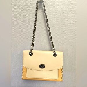 Stunning COACH Parker With Rivets And C Shaped Turnlock Detail ~ EUC Ivory & Tan